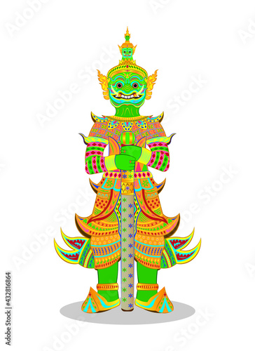 The Tossakan or Thotsakan or Ravana mask crown and dress in Ramakien or Ramayana Mahabharata literature draw in colorful art vector