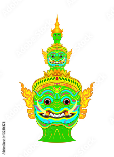 The Tossakan or Thotsakan or Ravana mask crown and dress in Ramakien or Ramayana Mahabharata literature draw in colorful art vector