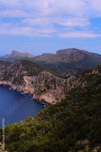 Beautiful view of the mountains and the promontory to the sea on the island of Mallorca, Spain