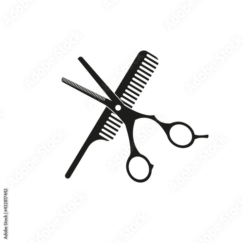 Scissors and comb icon. The symbol of the barber shop. Simple vector illustration on a white background