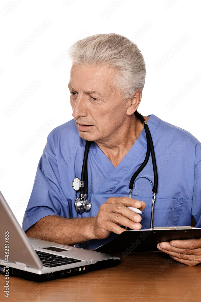 doctor with a laptop on white background doctor with a laptop on white background