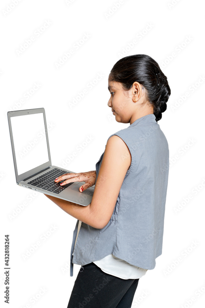 indian girl attending online school , due to cavide-19. indian girl attending online school , due to cavide-19.