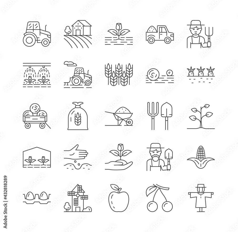 Fototapeta premium Set of farming and agriculture line icons