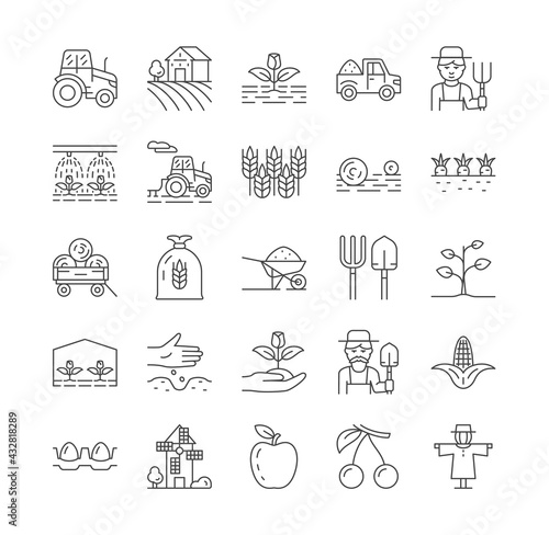 Set of farming and agriculture line icons