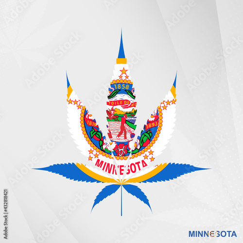 Flag of Minnesota in Marijuana leaf shape. The concept of legalization Cannabis in Minnesota.