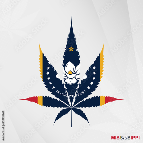 Flag of Mississippi in Marijuana leaf shape. The concept of legalization Cannabis in Mississippi.