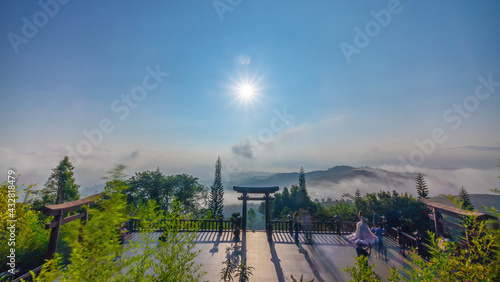 Beautiful sunrise view of Linh Quy Phap An pagoda, near Bao Loc city, Lam Dong province, Vietnam photo