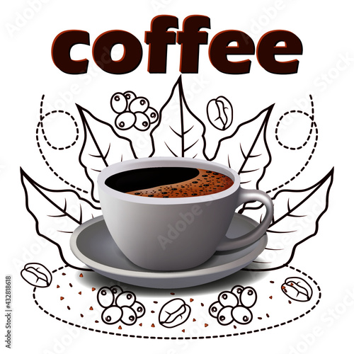 cup of coffee. Realistic 3d vector isolated white cups of coffee with spoon, top and side view, cappuccino, americano, espresso, mocha, latte, cocoa