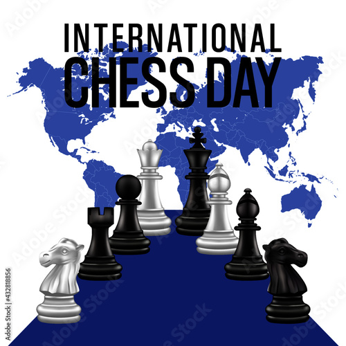 social network concept. celebration of international chess day, chess pieces