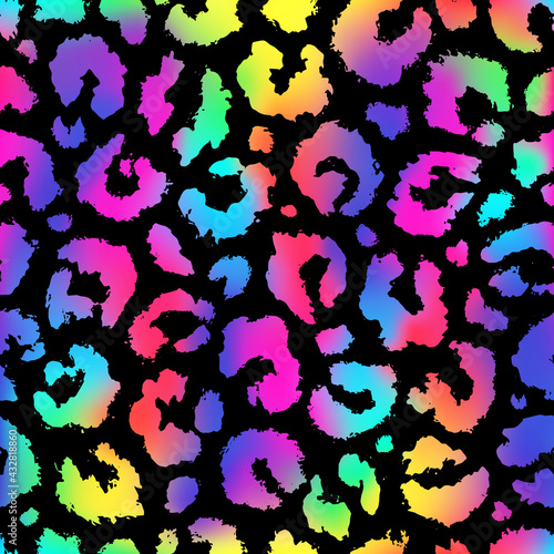 Leopard seamless pattern. Multicolored animal print. Multicolor skin leopard, cheetah or panther. Colorful background. Spot texture for prints. Modern stylish design. Abstract fashion pattern. Vector