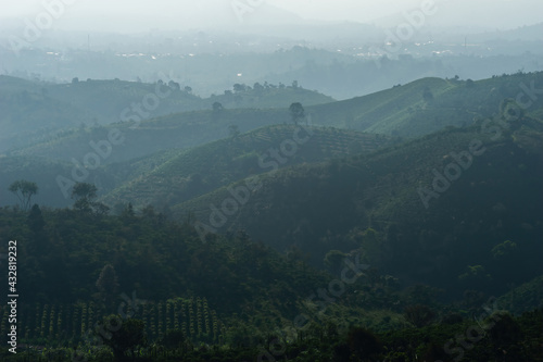 Beautiful view of local valley and mountain in misty near 