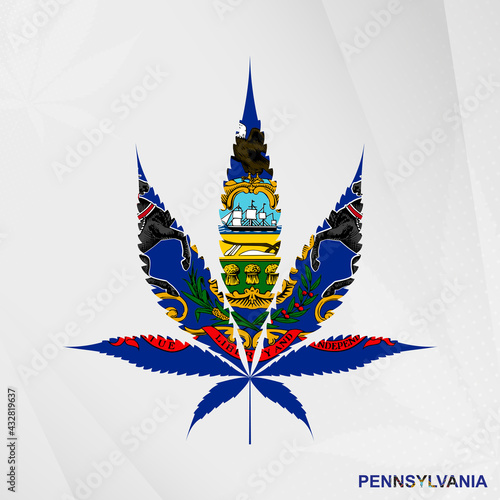 Flag of Pennsylvania in Marijuana leaf shape. The concept of legalization Cannabis in Pennsylvania.
