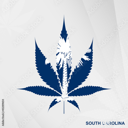 Flag of South Carolina in Marijuana leaf shape. The concept of legalization Cannabis in South Carolina.
