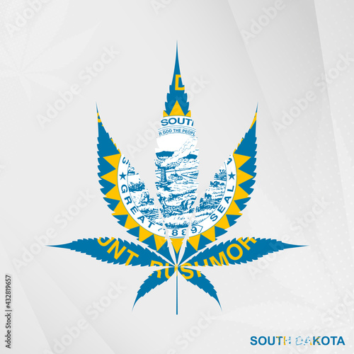 Flag of South Dakota in Marijuana leaf shape. The concept of legalization Cannabis in South Dakota.
