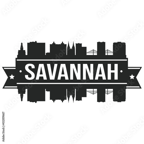 Savannah Georgia Skyline Silhouette City. Cityscape Design Vector. Famous Monuments Tourism.