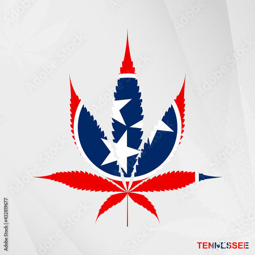 Flag of Tennessee in Marijuana leaf shape. The concept of legalization Cannabis in Tennessee.