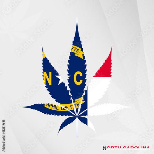 Flag of North Carolina in Marijuana leaf shape. The concept of legalization Cannabis in North Carolina.