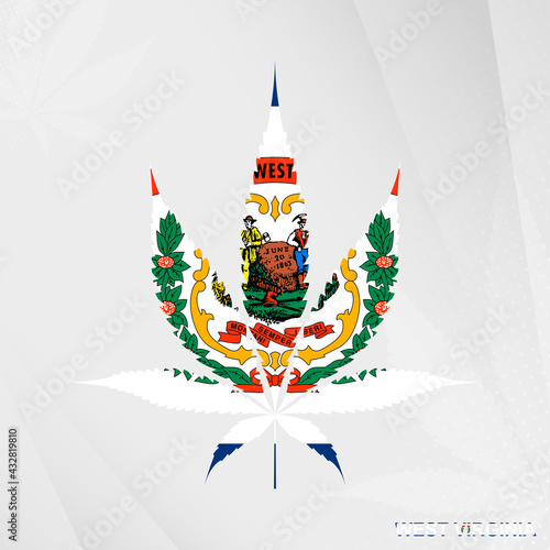 Flag of West Virginia in Marijuana leaf shape. The concept of legalization Cannabis in West Virginia.