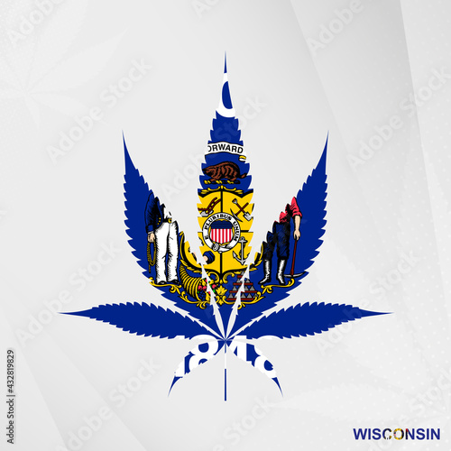 Flag of Wisconsin in Marijuana leaf shape. The concept of legalization Cannabis in Wisconsin.