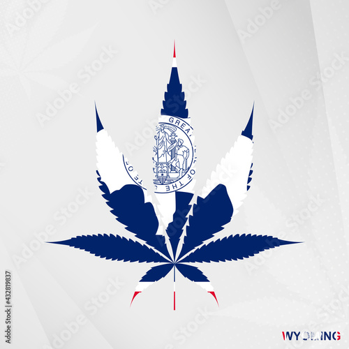 Flag of Wyoming in Marijuana leaf shape. The concept of legalization Cannabis in Wyoming.