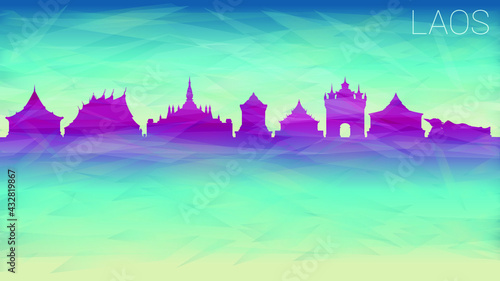 Laos Skyline Vector City Silhouette. Broken Glass Abstract Geometric Dynamic Textured. Banner Background. Colorful Shape Composition.