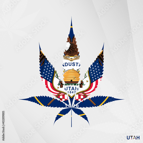 Flag of Utah in Marijuana leaf shape. The concept of legalization Cannabis in Utah.
