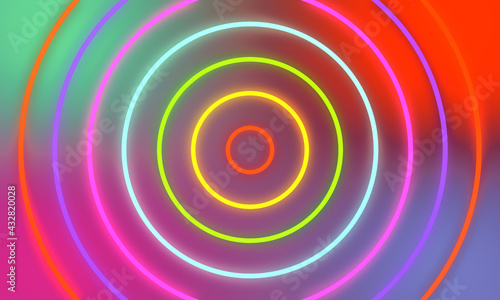 Abstract colorful neon light circles background.