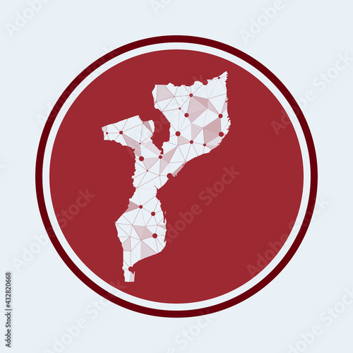 Mozambique icon. Trendy tech logo of the country. Geometric mesh round design. Technology, internet, network, telecommunication concept. Vector illustration.