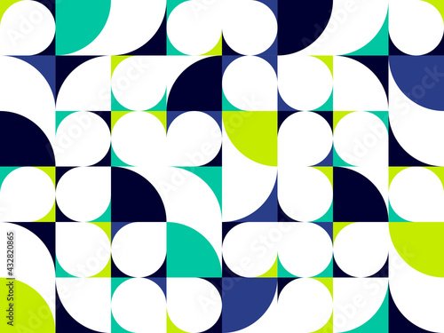 Abstract vector geometric seamless pattern, color simple geometric elements repeat tiles, wallpaper or website background, design background in retro style.
