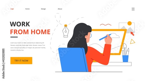 Freelancer working on Graphics tablet at home