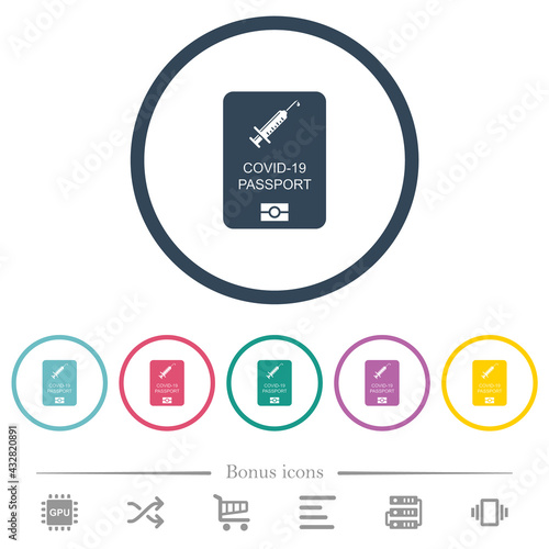 Covid-19 passport flat color icons in round outlines