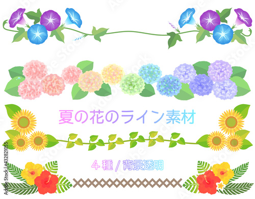 夏の花のライン素材セット