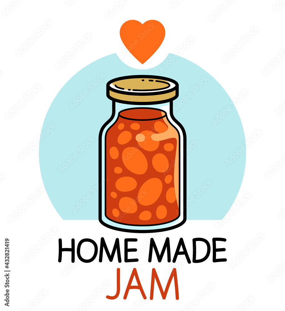 Jar of jam isolated on white vector emblem or illustration in cartoon style, delicious and healthy natural food homemade marmalade. Jar of jam isolated on white vector emblem or illustration in cartoon style, delicious and healthy natural food homemade marmalade.