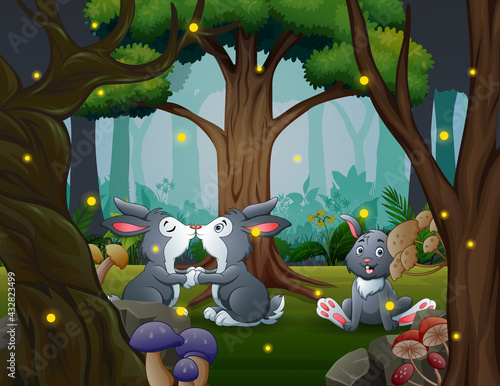 Funny three of bunnies in the park