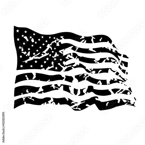 Grunge USA flag. Distressed American flag is being raved in the wind.Vector template.