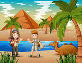Cartoon the scout children camping out in the desert