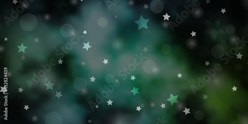 Light Blue, Green vector layout with circles, stars.