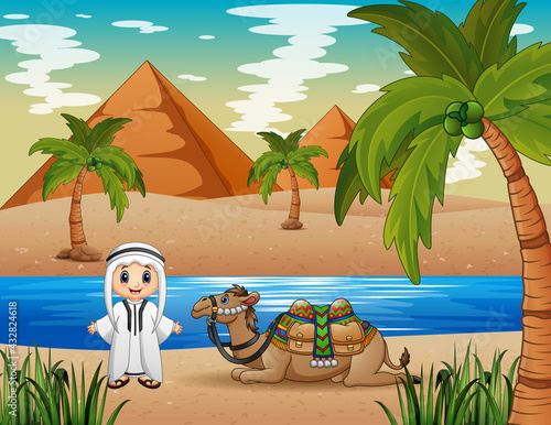 Caravan is herding camels in the desert