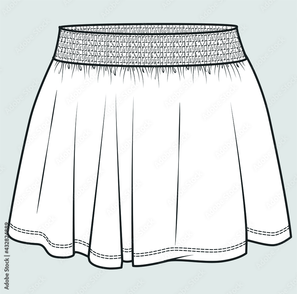 Vetor De Skirt Flat Sketch For Girls Skirt Technical Drawing Girls Short Skirt Fashion Flat