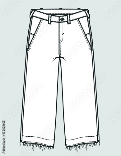 PANTS FOR GIRLS. You can use it for sewing pattern. TROUSERS flat sketch vector. palazzo pants