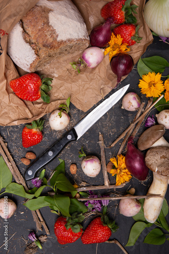 still life with vegetables Knife