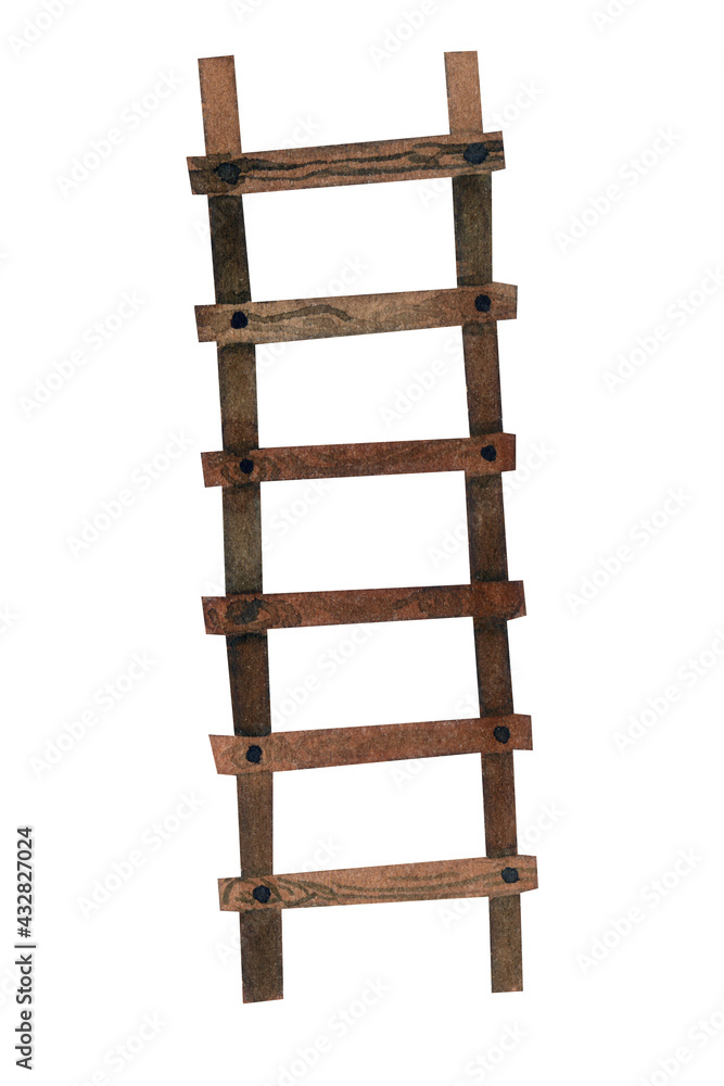 Wooden staircase. Rustic style. Watercolour illustration. Wooden staircase. Rustic style. Watercolour illustration.