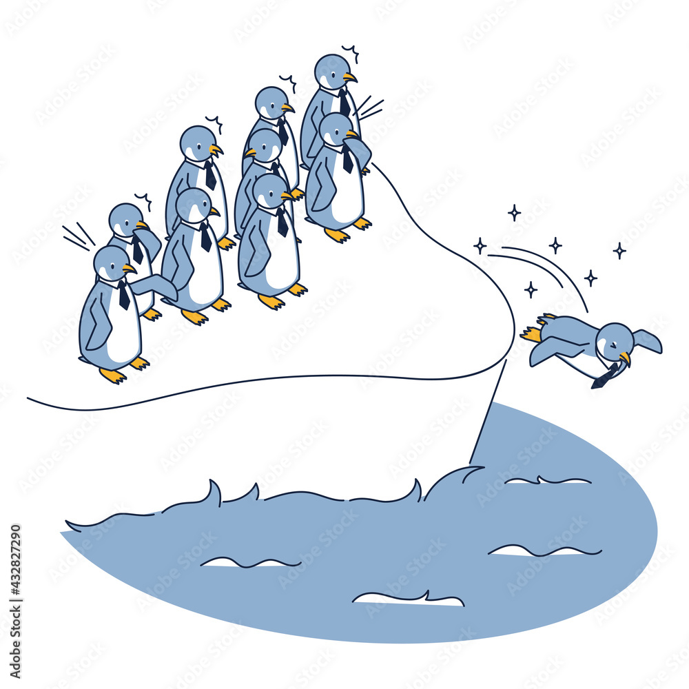 勇敢に大海に飛び込むファーストペンギン Stock Vector Adobe Stock