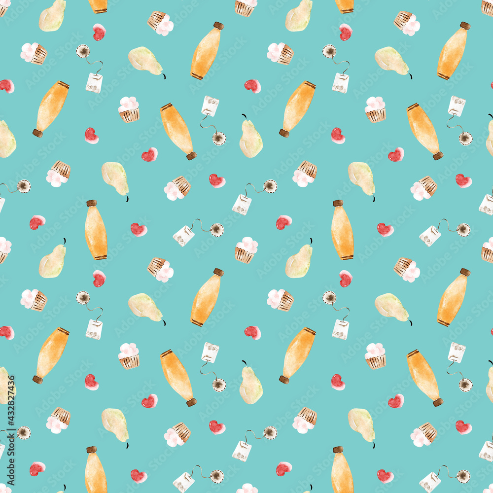 A set of watercolor seamless patterns with avocado characters A set of watercolor seamless patterns with avocado characters