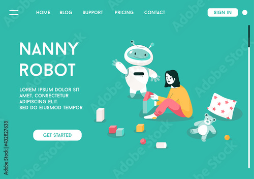 Vector landing page of Nanny Robot concept