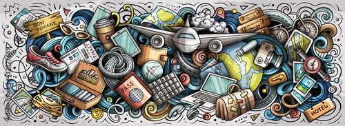 Traveling hand drawn cartoon doodles illustration.