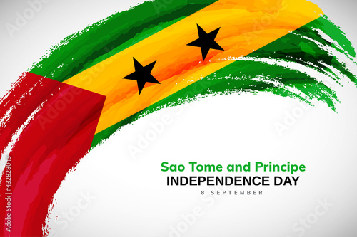 Happy independence day of Sao Tome and Principe with watercolor brush stroke flag background with abstract watercolor grunge brush flag