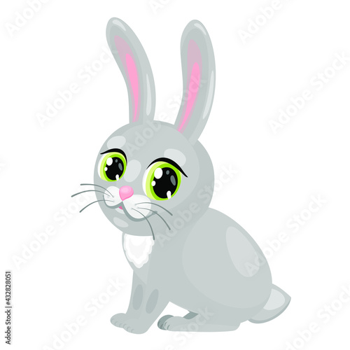 Cute gray cartoon rabbit. A beautiful pet. Inhabitant of the forest. Vector illustration.