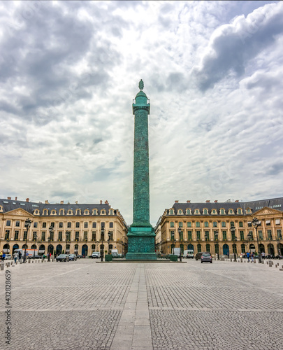 Vendome column on Vendome square in Paris, France