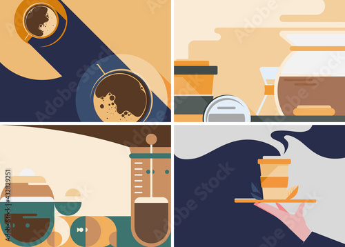 Collection of coffee banners. Flyer templates in flat design.